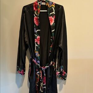 Luxurious Black Robe with Floral Accents